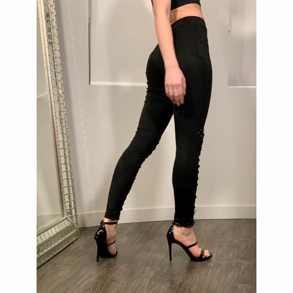 Vegan Suede High Waist Lace Up Leggings - Picture 7 of 8